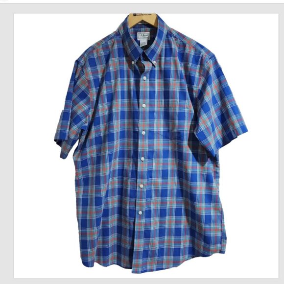 LL Bean Plaid Shirt Men's Large Regular Short Sleeve Button Up Wrinkle Resistant - Picture 3 of 8